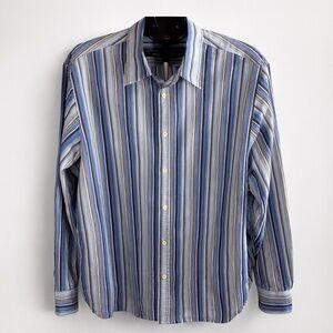 Guess Jeans Blue & Brown Striped Men's Button Down Shirt Size XXL